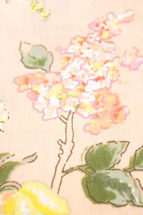 Peach Cotton Fabric with Olive Green and Yellow Printed All Over Premium Unstitched Fabric