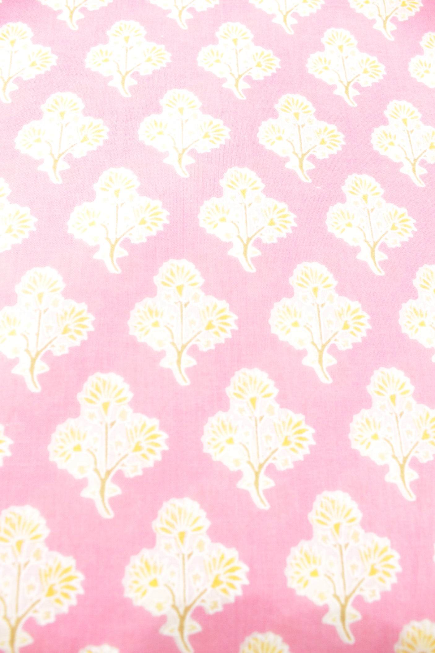 Pastel Pink Cotton Fabric with Marigold Yellow Flowers Printed Premium Unstitched Fabric