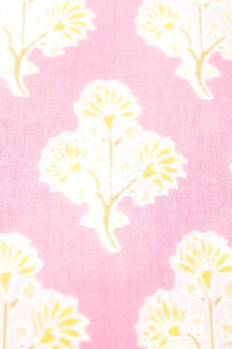 Pastel Pink Cotton Fabric with Marigold Yellow Flowers Printed Premium Unstitched Fabric