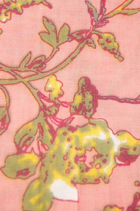 Blush Pink Cotton Fabric with Yellow & Green Flowers Printed Premium Unstitched Fabric