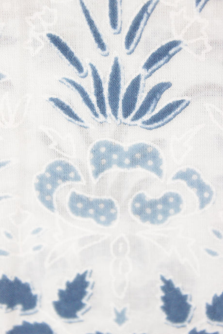White Cotton Fabric with Bluish Grey Flowers Printed Premium Unstitched Fabric