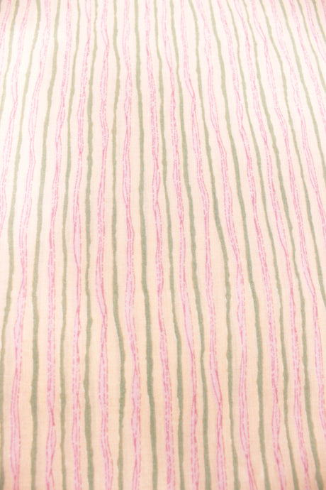 Peach Cotton Fabric with Green and Pink Vertical Lines Printed Premium Unstitched Fabric