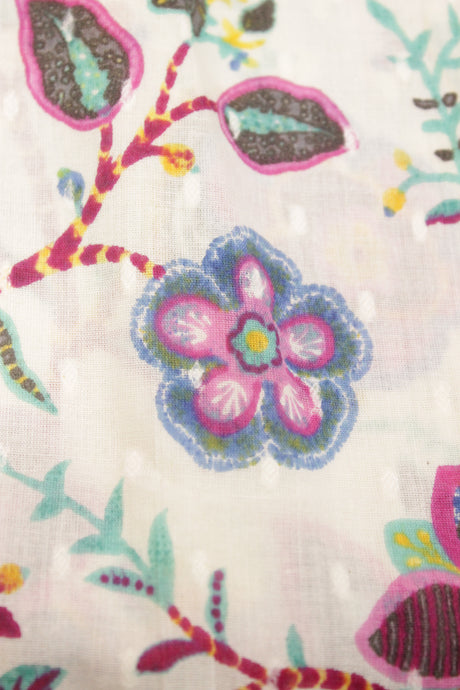 Flora Printed Off-White Cotton Premium Unstitched Fabric