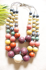 Vibrant Multi-Color Circular Acrylic Beads 3 Layer Necklace Rope and Chain Closure Necklace