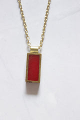 Red Glass Stone Petite Gold Chain Long Necklace