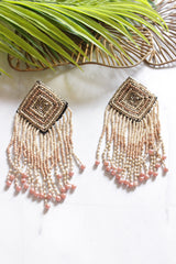 Beige and Peach Beads Handmade Dangler Earrings