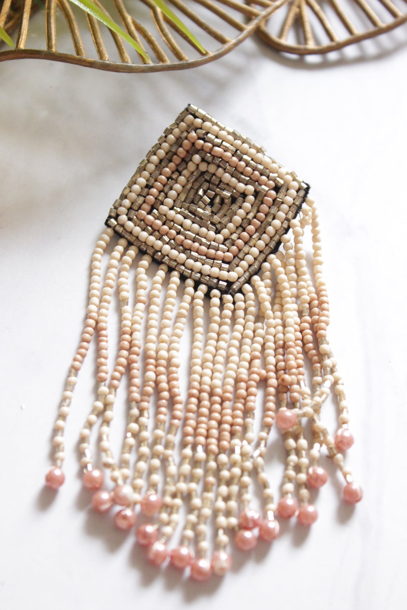 Beige and Peach Beads Handmade Dangler Earrings