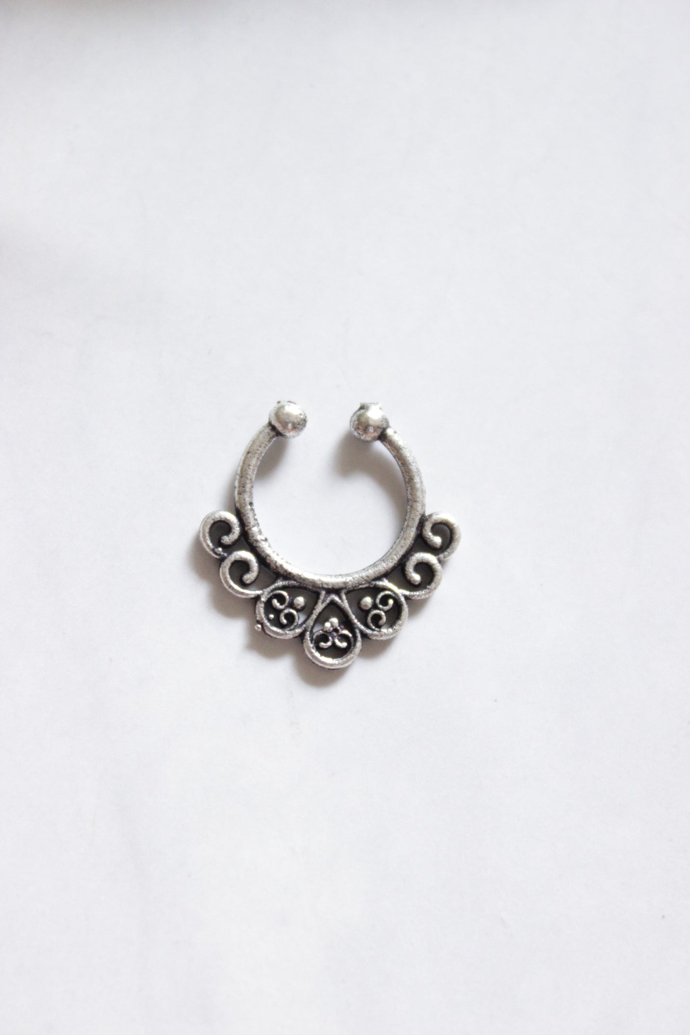 Set of 2: Premium Oxidised Finish Pure Silver Clip On Septum Ring Nosepins