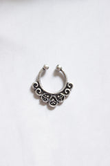 Set of 2: Premium Oxidised Finish Pure Silver Clip On Septum Ring Nosepins