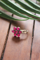 Ruby Pink Stones Flower Shape Silver Clip On Nosepin