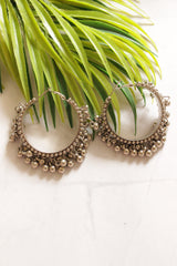 Oxidised Finish Afghani Traditional Ghungroo Hasli Choker Necklace with Ghungroo Hoop Earrings