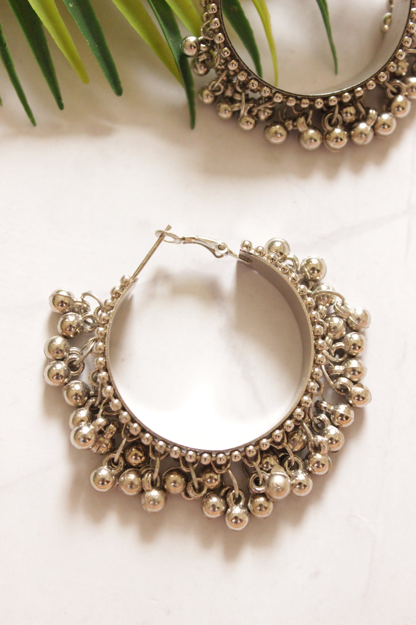 Oxidised Finish Afghani Traditional Ghungroo Hasli Choker Necklace with Ghungroo Hoop Earrings