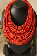 Orange Handmade Silk Threads Multi-Layer Statement African Choker Necklace