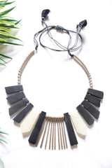 Black and White Acrylic Beads and Golden Metal Accents Boho Necklace