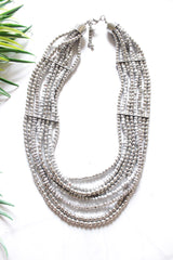 Silver & Grey Metal Beads Multi-Layer Handmade Necklace