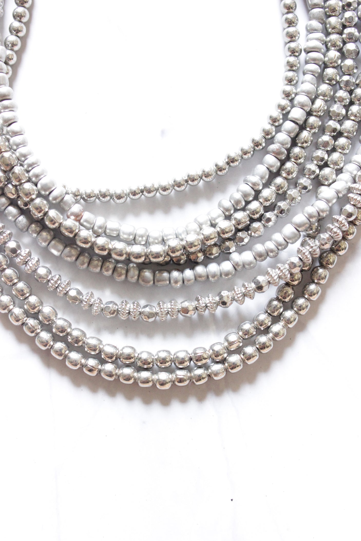 Silver & Grey Metal Beads Multi-Layer Handmade Necklace