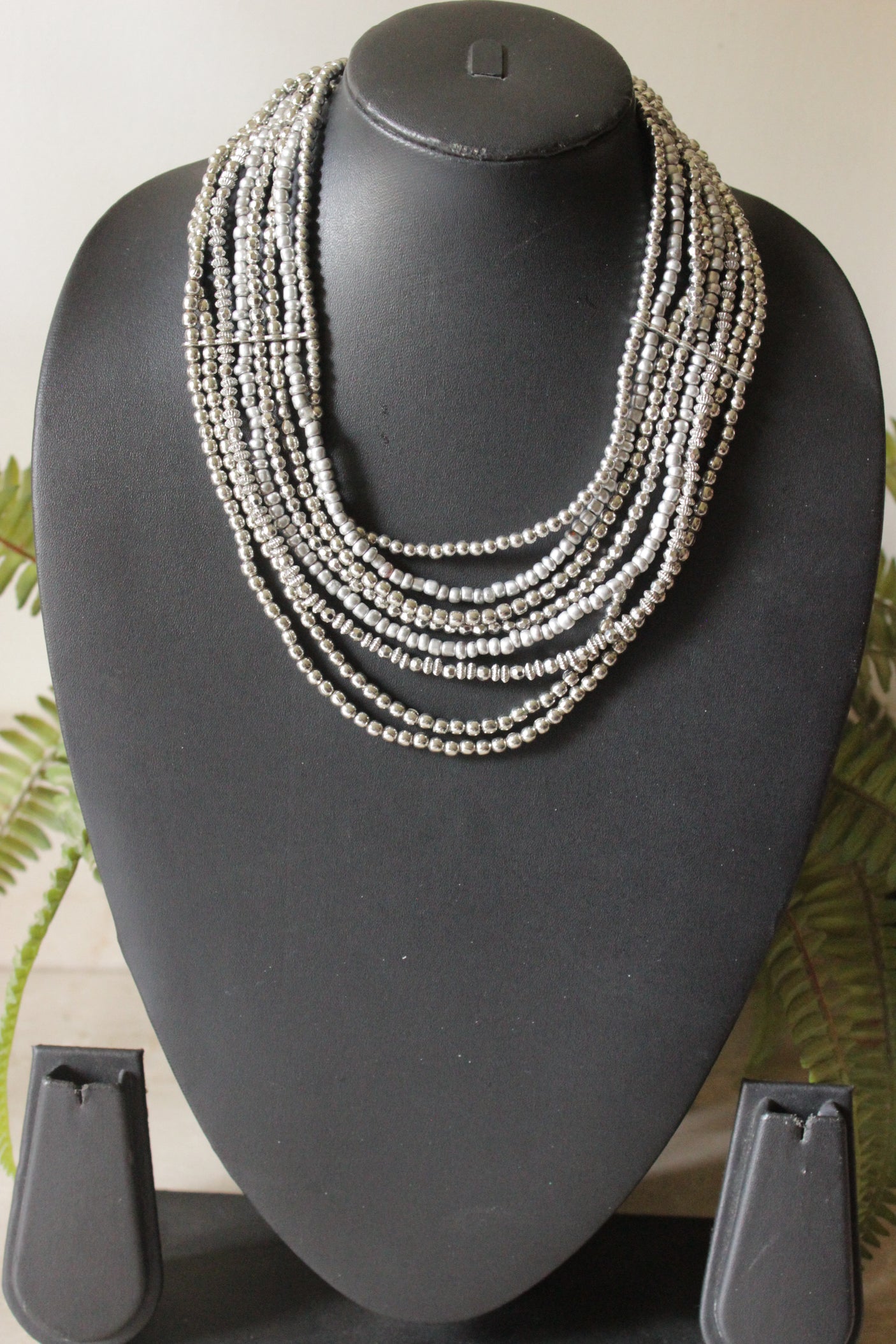 Silver & Grey Metal Beads Multi-Layer Handmade Necklace