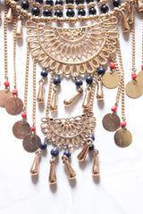 Blue Beads and Matt Gold Finish Metal Elaborate Necklace