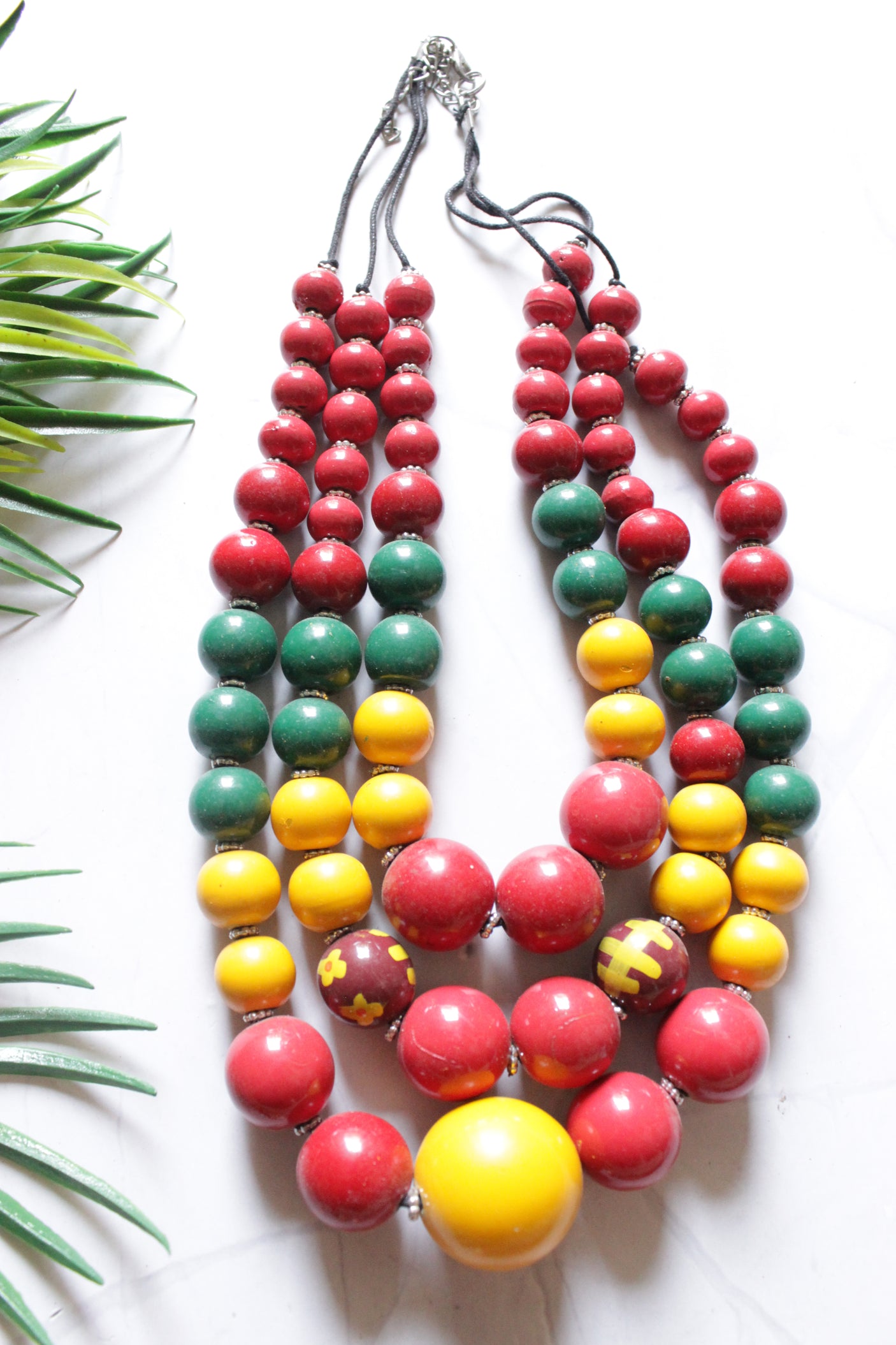 Multi-Color Vibrant Wooden Beads 3 Layer Handmade Necklace