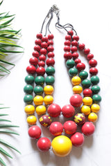 Multi-Color Vibrant Wooden Beads 3 Layer Handmade Necklace