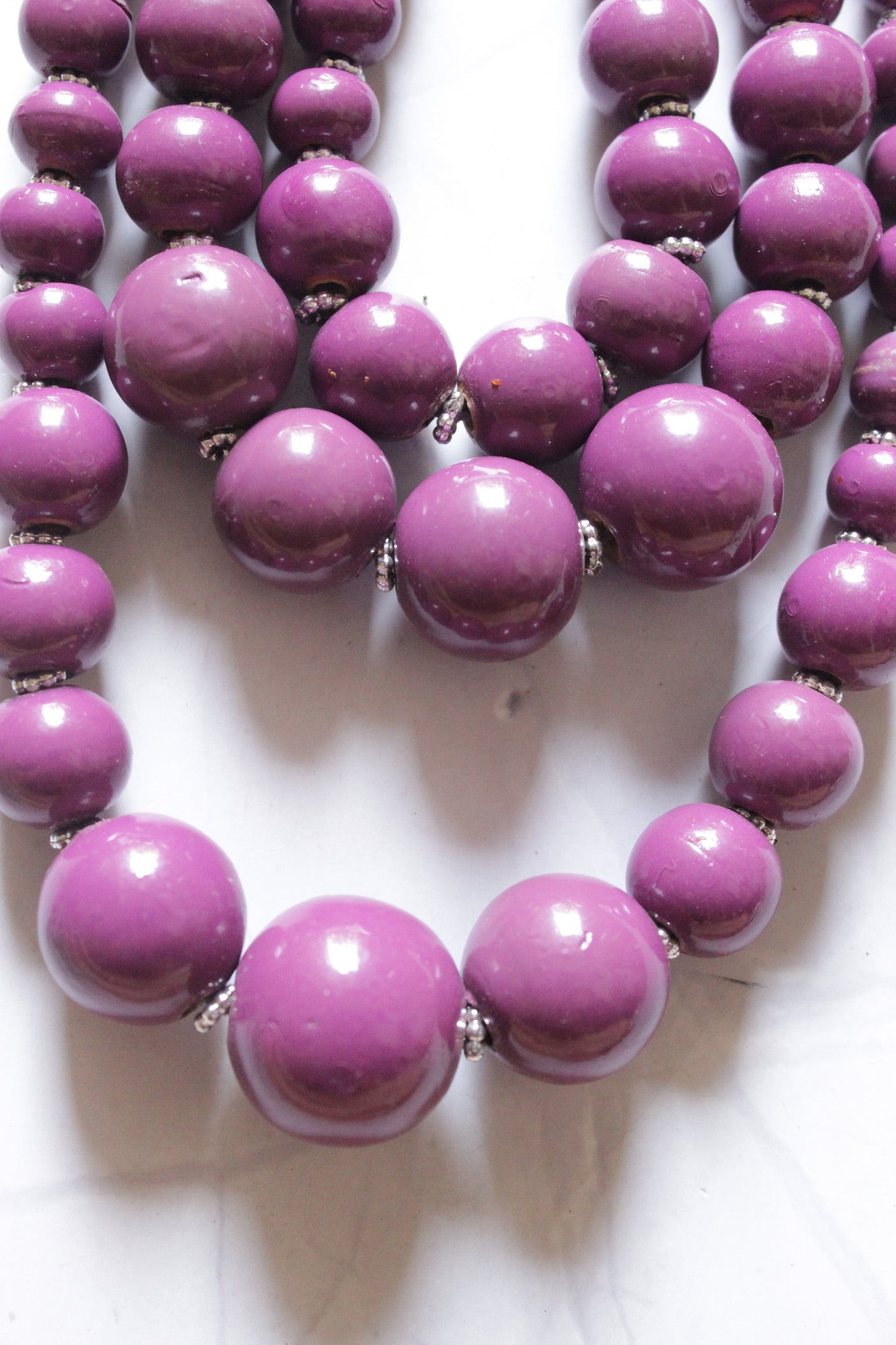 Vibrant Violet Wooden Beads 3 Layer Handmade Necklace