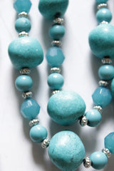 Turquoise Wooden and Glass Beads 3 Layer Handmade Necklace