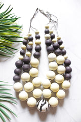 Purple and Ivory Matt Finish Wooden Beads 3 Layer Handmade Necklace