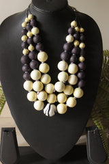 Purple and Ivory Matt Finish Wooden Beads 3 Layer Handmade Necklace