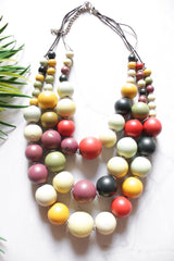 Matt Finish Multi-Color Wooden Beads 3 Layer Necklace