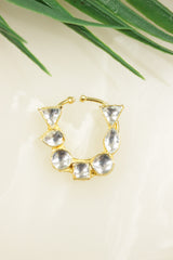 White Stones Embedded Gold Finish Clip On Nosepin/Septum Ring