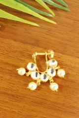 White Stones Embedded Gold Finish Clip On Nosepin/