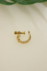 White Glass Stones Embedded Gold Finish Clip On Nosepin