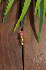 Ruby Pink Glass Stone Embedded Gold Finish Clip On Nosepin