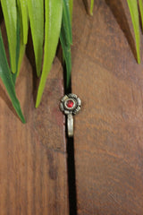 Red Center Stone Embedded Flower Shape Oxidised Finish Clip On Nosepin