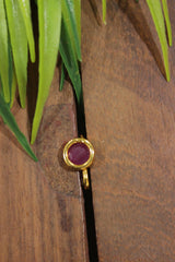 Circular Ruby Pink Glass Stone Embedded Gold Finish Clip On Nosepin