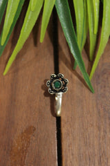 Green Center Stone Embedded Circular Oxidised Finish Clip On Nosepin