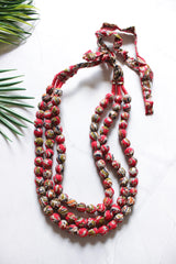 Multi-Layer Red & Green Kalamkari Fabric Beads Necklace