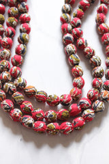 Multi-Layer Red & Green Kalamkari Fabric Beads Necklace