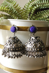 Dual Tone with Premium Oxidised Finish Peacock Jhumka Earrings