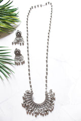 Oxidised Finish Semi Circle Long Beaded Chain Necklace Set