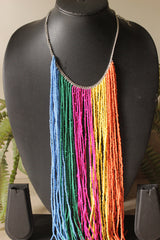 Multi-Color Beads Hand Braided Long Multi-Layer Choker Necklace