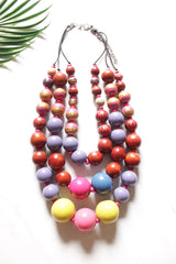 4 Vibrant Shades Wooden Beads 3 Layer Chain Closure Necklace