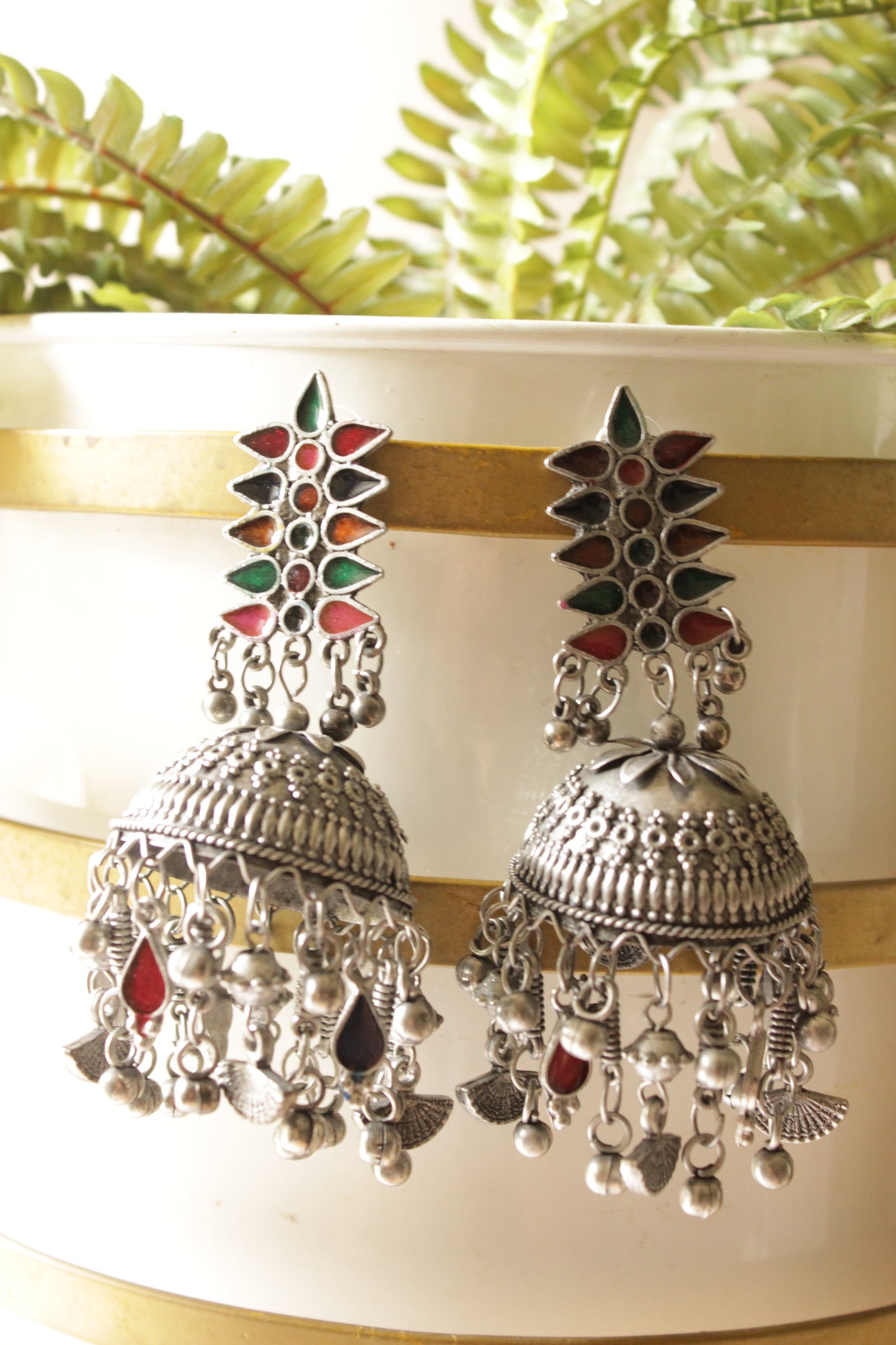 Multi-Color Enamel Painted Dangler Jhumka Earrings