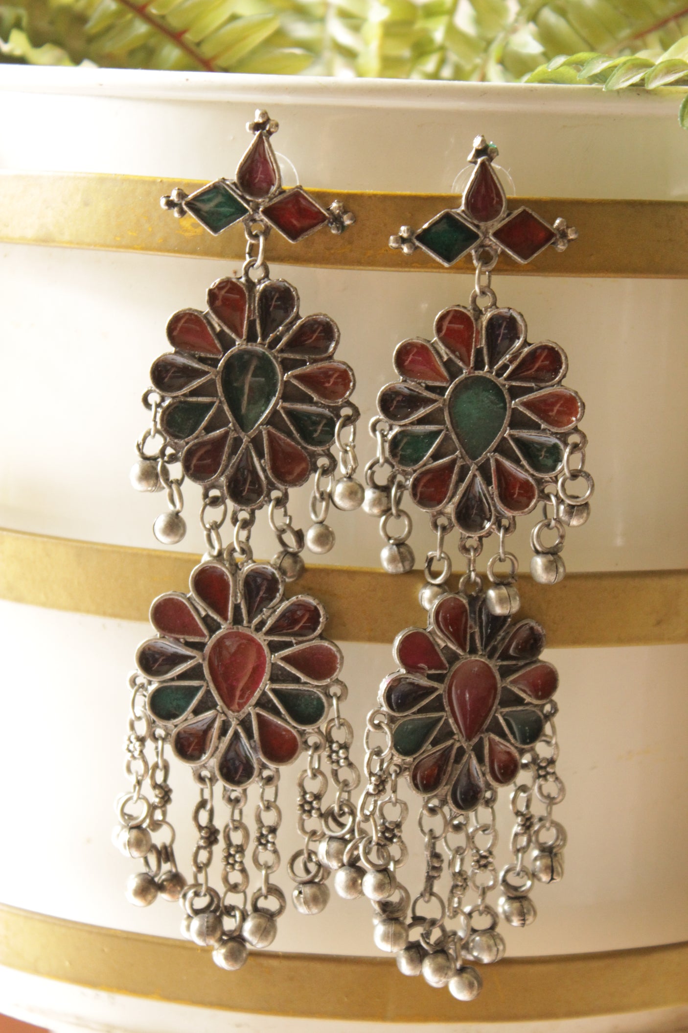 Multi-Color Enamel Painted Long Dangler Earrings