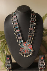 Multi-Color Enamel Painted Oxidised Finish Long Necklace Set