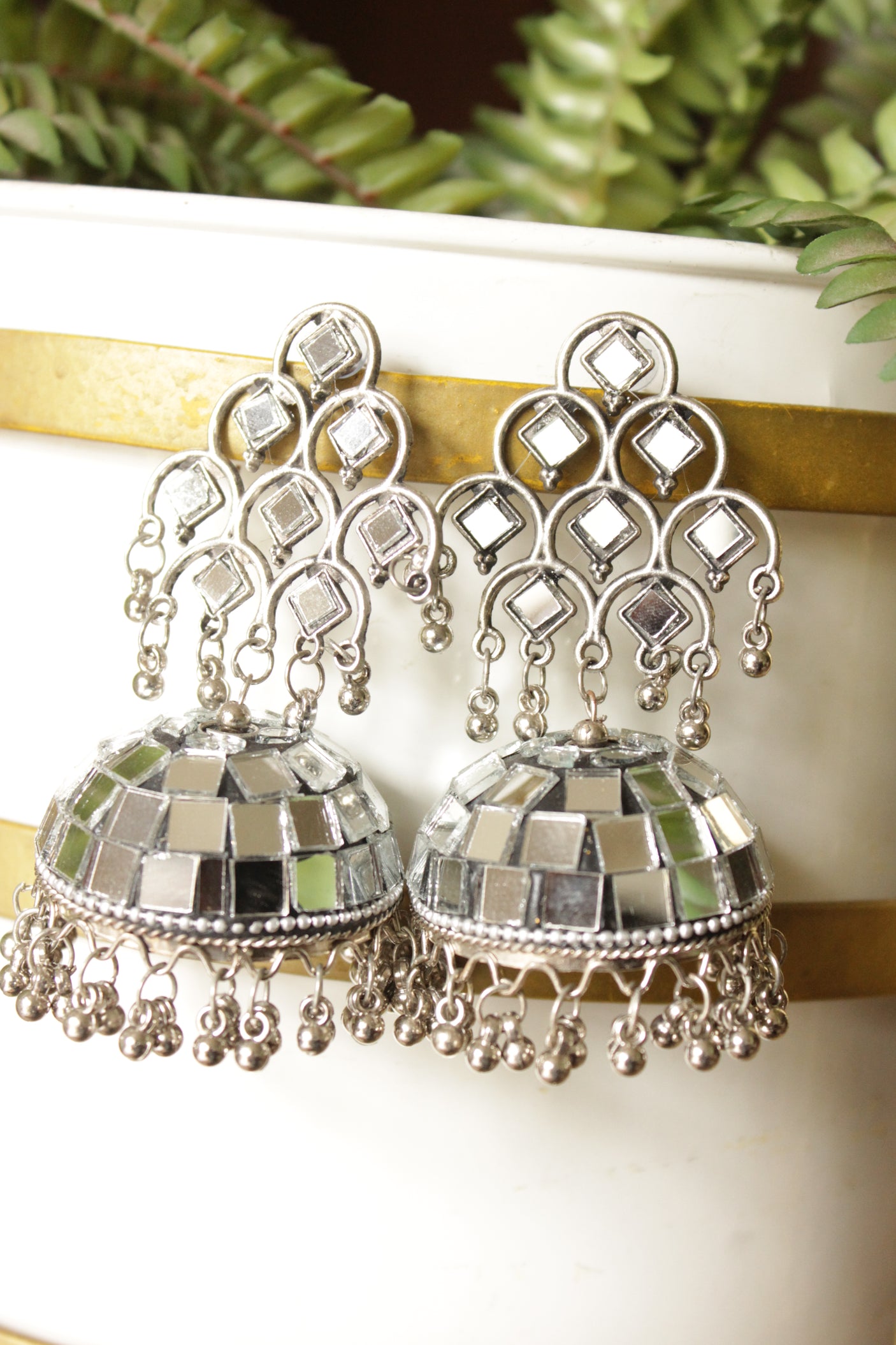 Mirror Work Jhumka Earrings