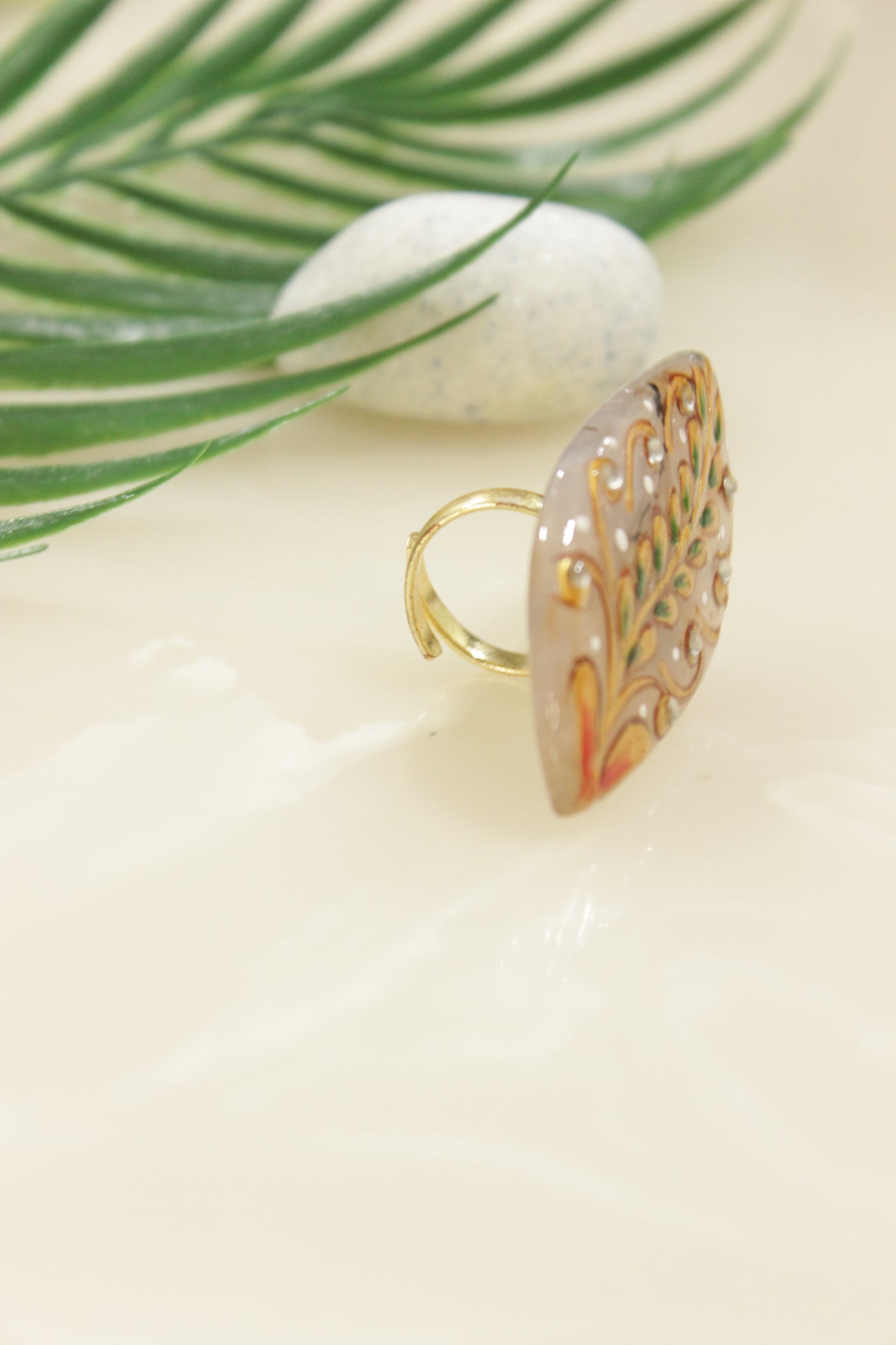 Hand Painted Marble Statement Adjustable Cocktail Ring