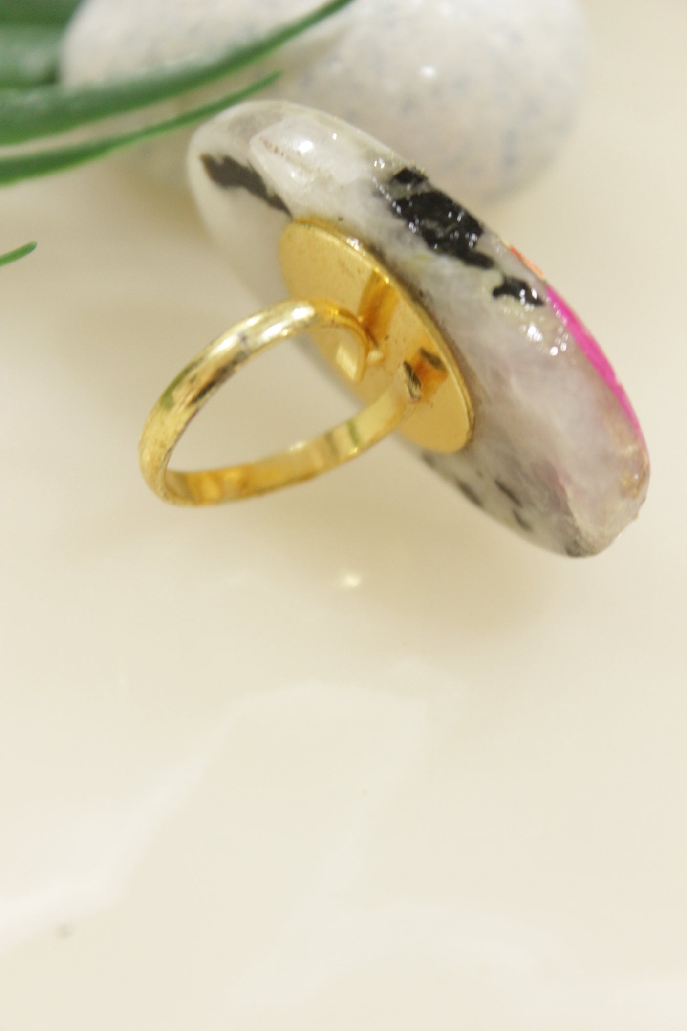 Hand Painted Marble Statement Adjustable Cocktail Ring