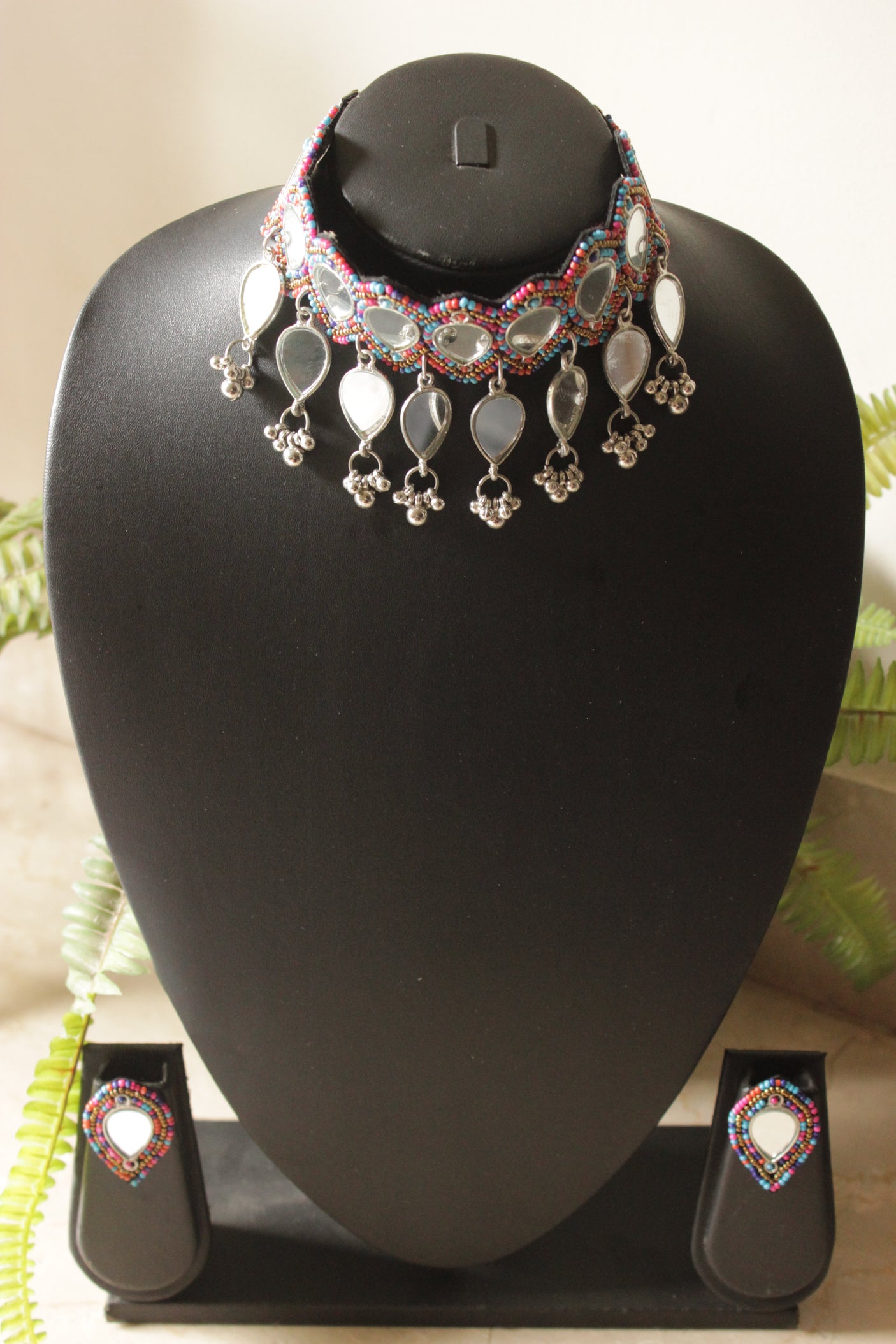 Mirror Work Beaded Handmade Boho Choker Necklace Set