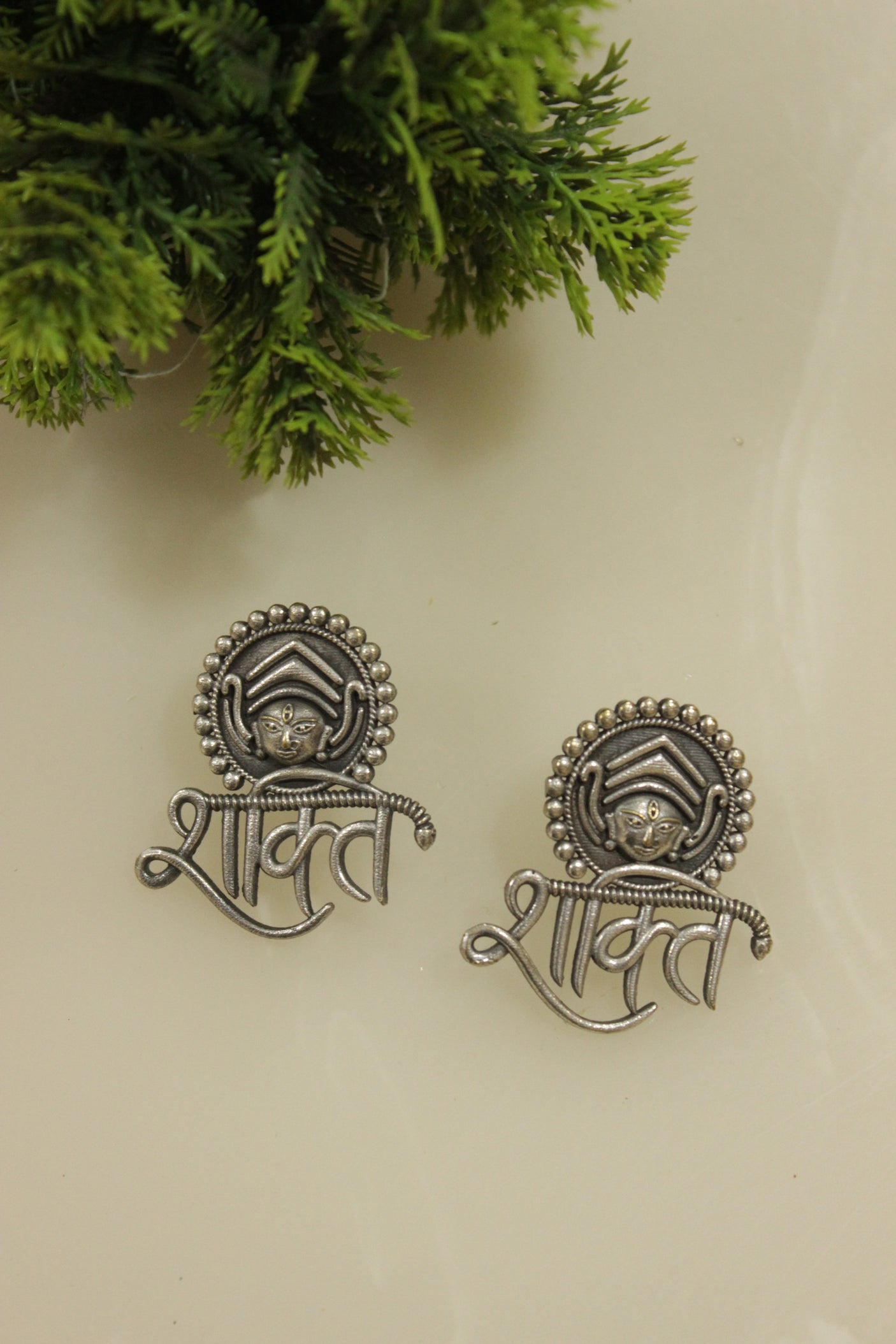 Oxidised Finish Durga Shakti Stud Earrings